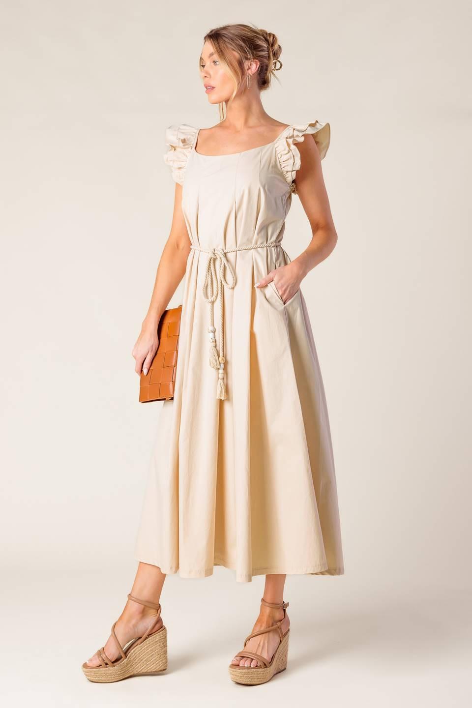 Champagne Toast Taupe Woven Midi Dress
