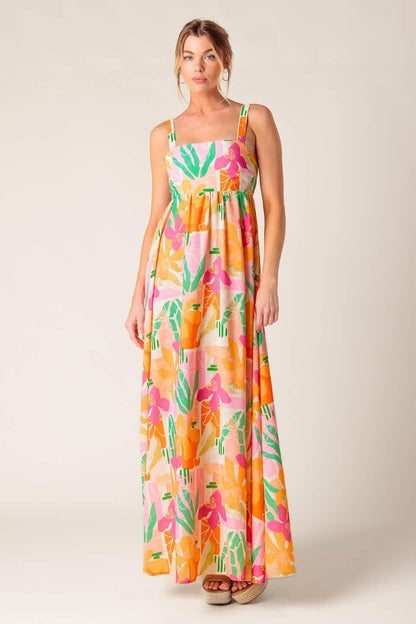 Bon Voyage Pink Orange Woven Maxi Dress