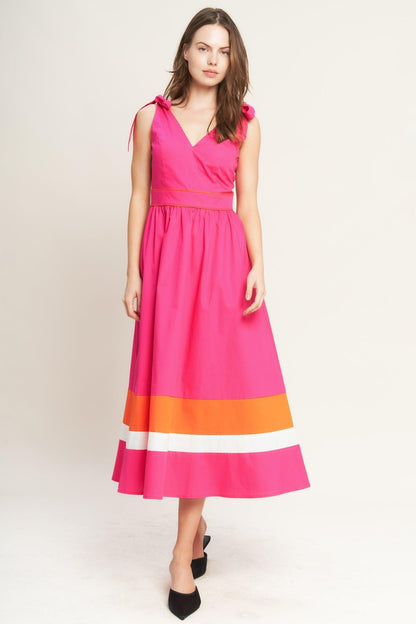 Forest Charm Fuchsia Orange Woven Midi Dress