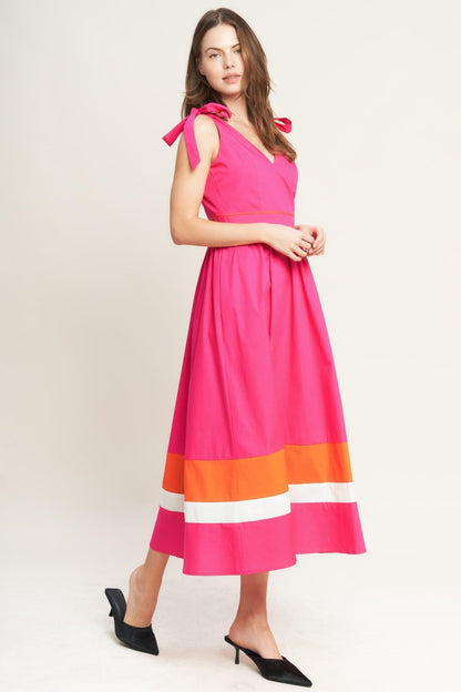 Forest Charm Fuchsia Orange Woven Midi Dress