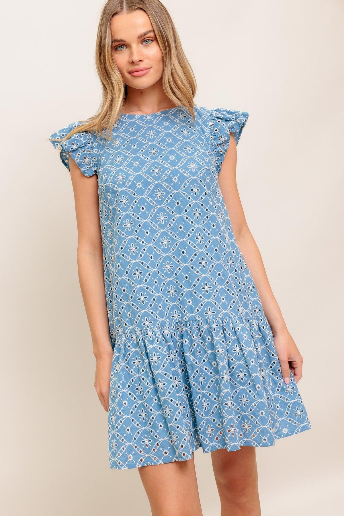 Cupcake Smile Woven Eyelet Babydoll Dress