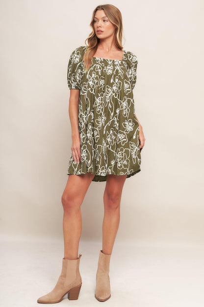 Botanical Outline Woven Mini Dress
