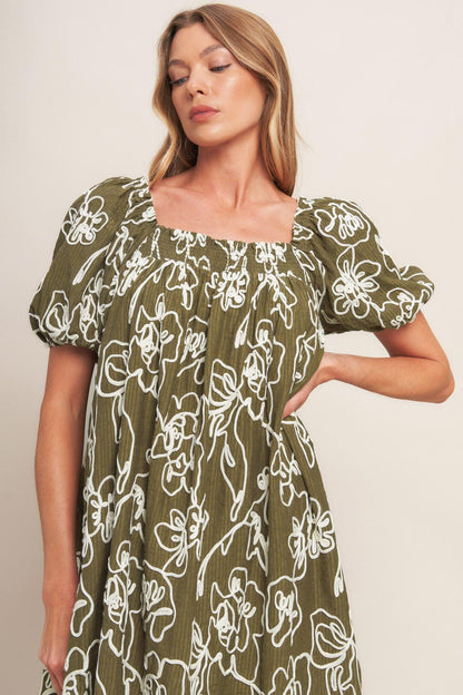 Botanical Outline Woven Mini Dress