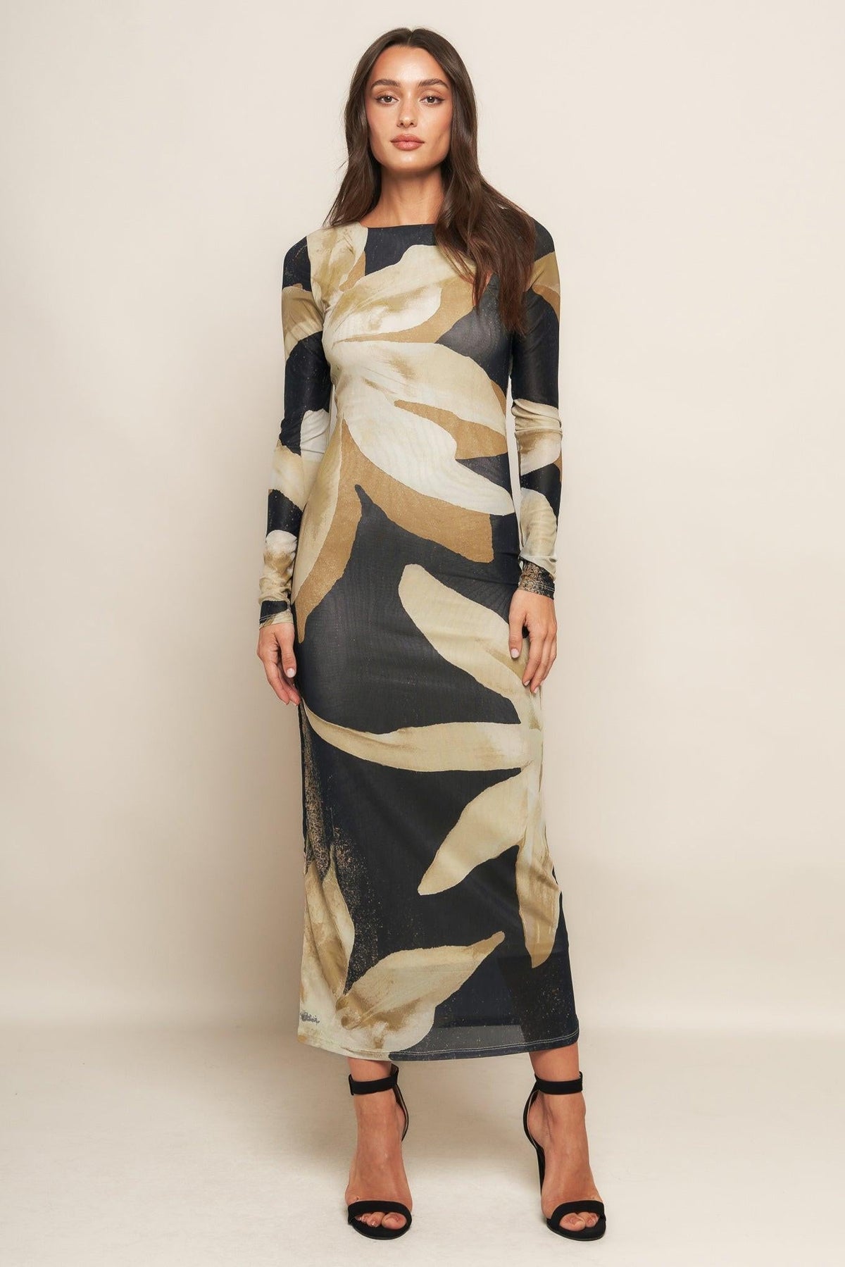 Abstract Botanica Power Mesh Midi Dress