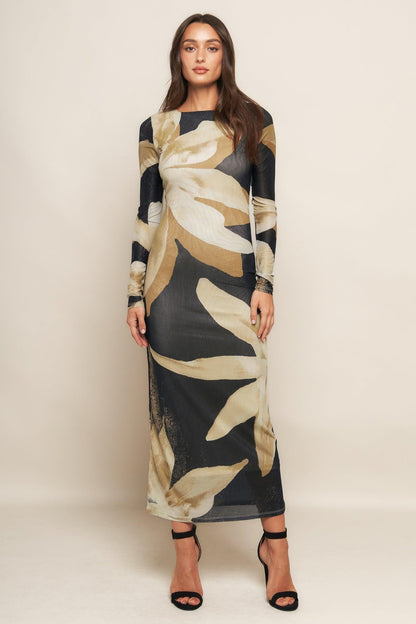 Abstract Botanica Power Mesh Midi Dress