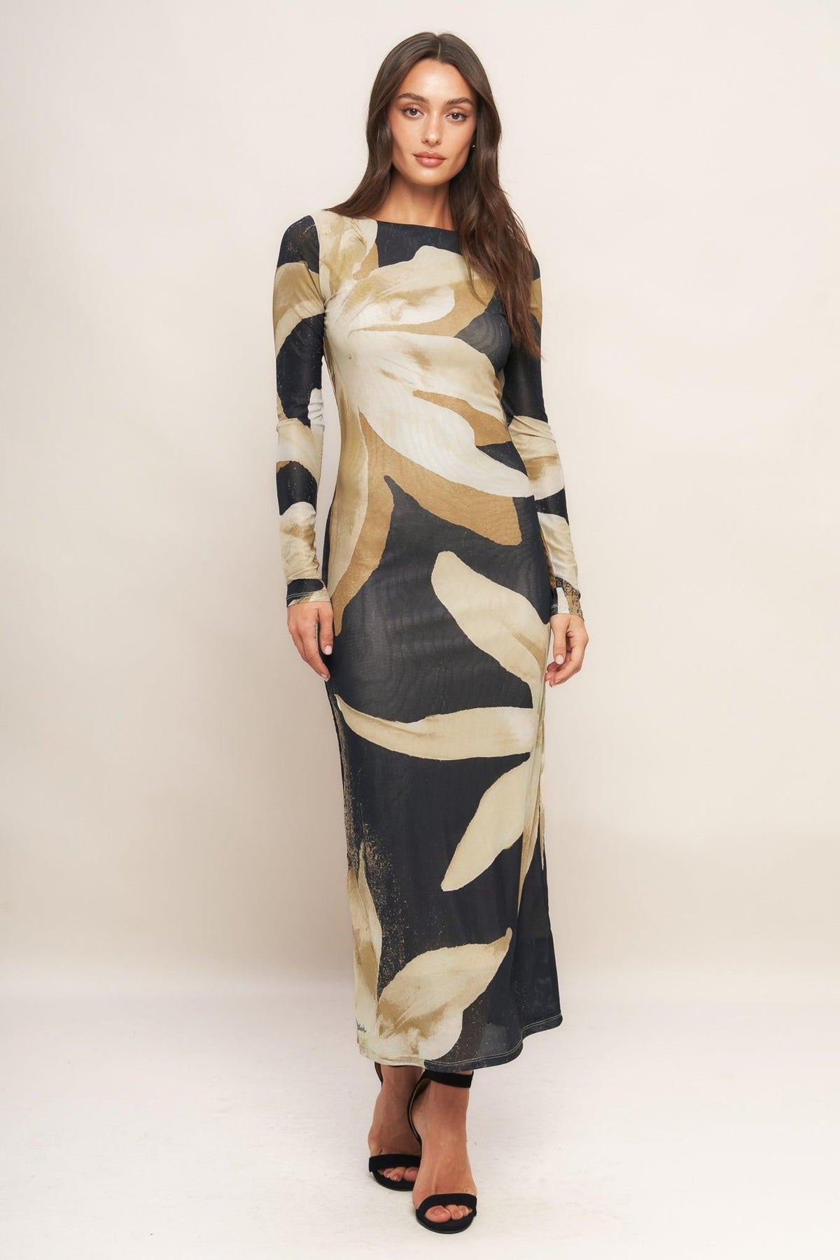 Abstract Botanica Power Mesh Midi Dress