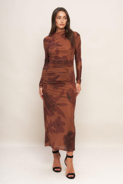 Amber Flora Power Mesh Midi Dress