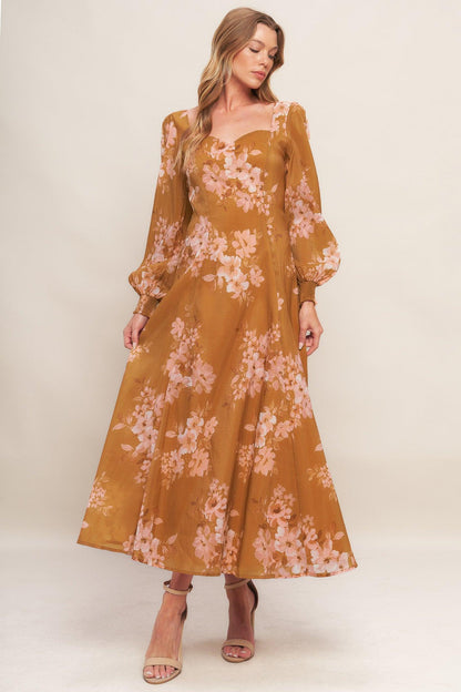 Golden Blossom Woven Ankle Dress