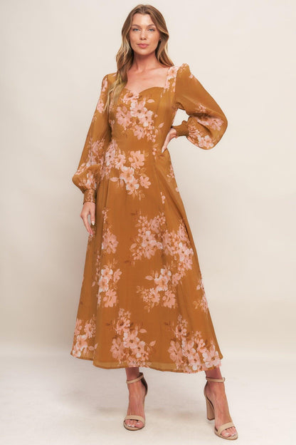 Golden Blossom Woven Ankle Dress