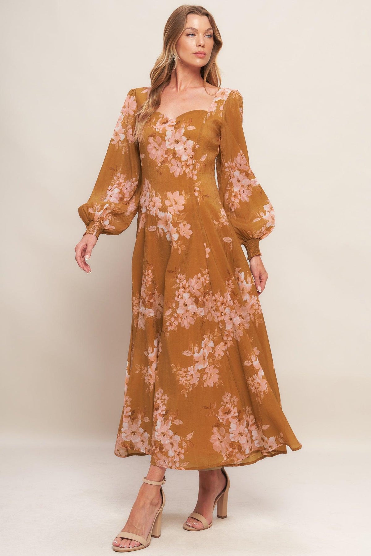 Golden Blossom Woven Ankle Dress