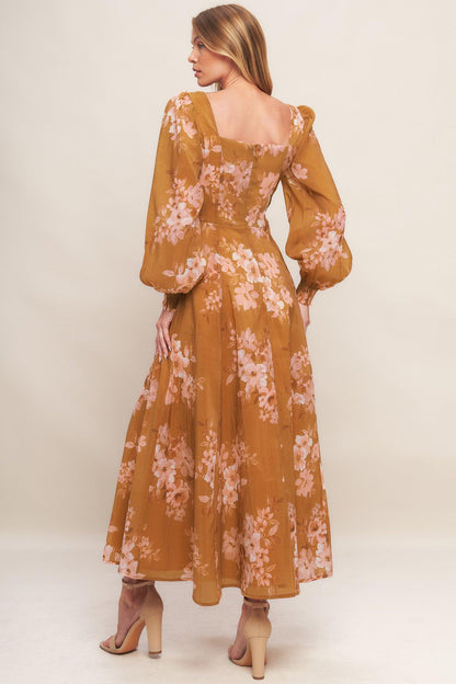 Golden Blossom Woven Ankle Dress