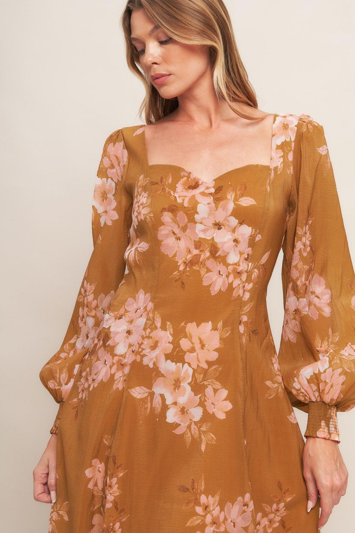 Golden Blossom Woven Ankle Dress
