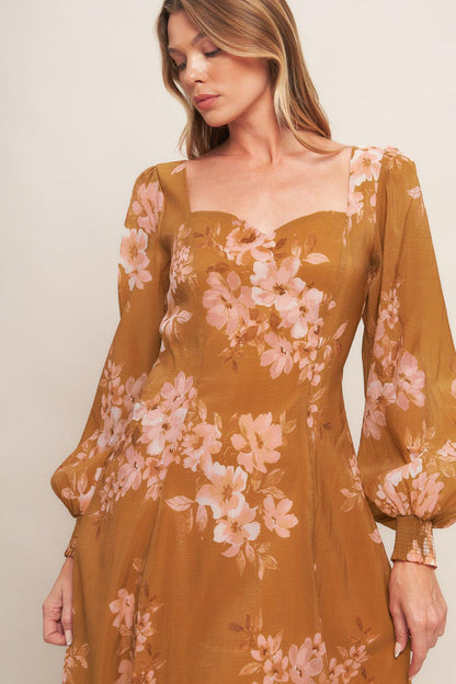 Golden Blossom Woven Ankle Dress