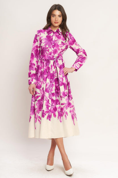 Berry Petal Woven Midi Shirt Dress