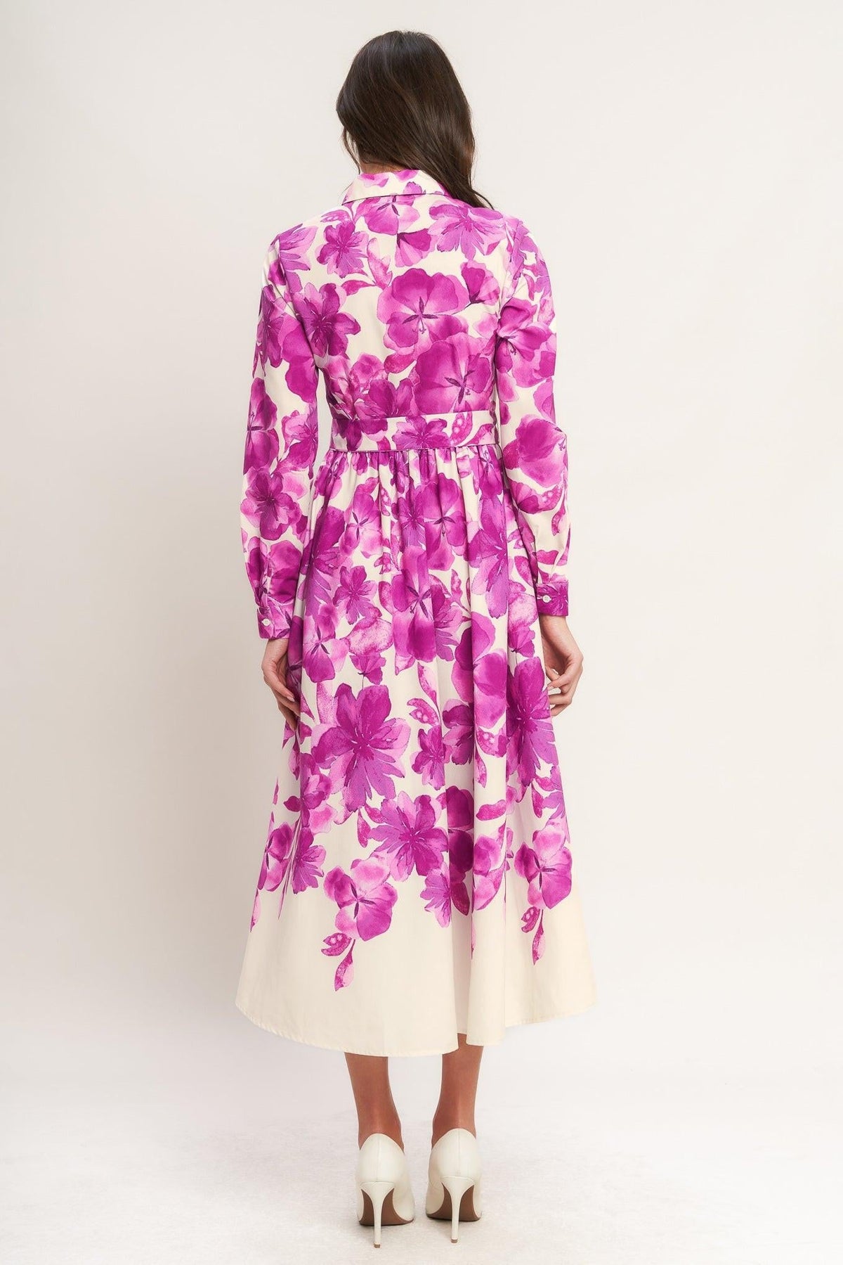 Berry Petal Woven Midi Shirt Dress