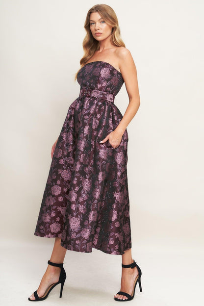 Aubergine Chic Jacquard Woven Midi Dress