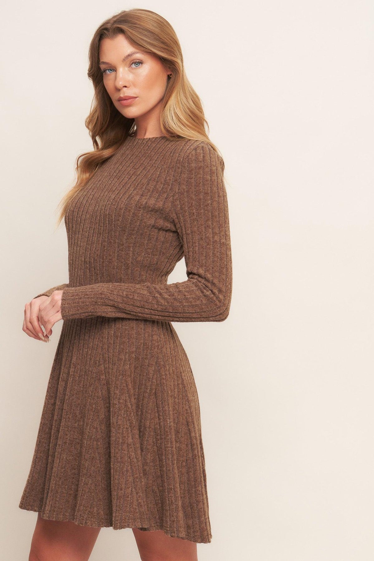 Autumn Coffee Brown Knit Mini Dress