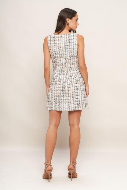 Golden Grid Luxe Tweed Mini Dress