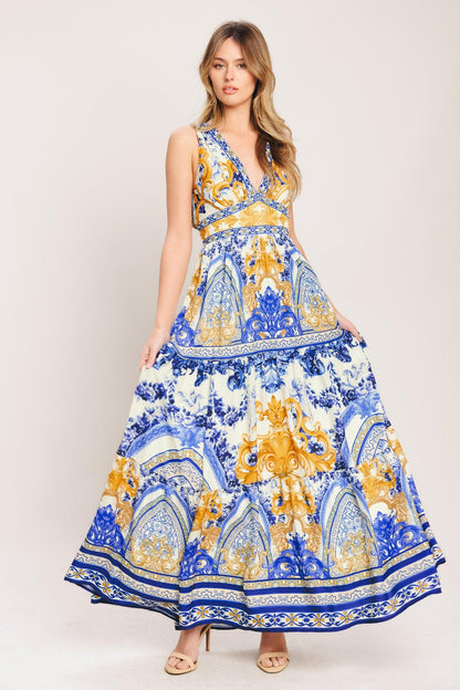 Azure Palazzo Woven Maxi Dress