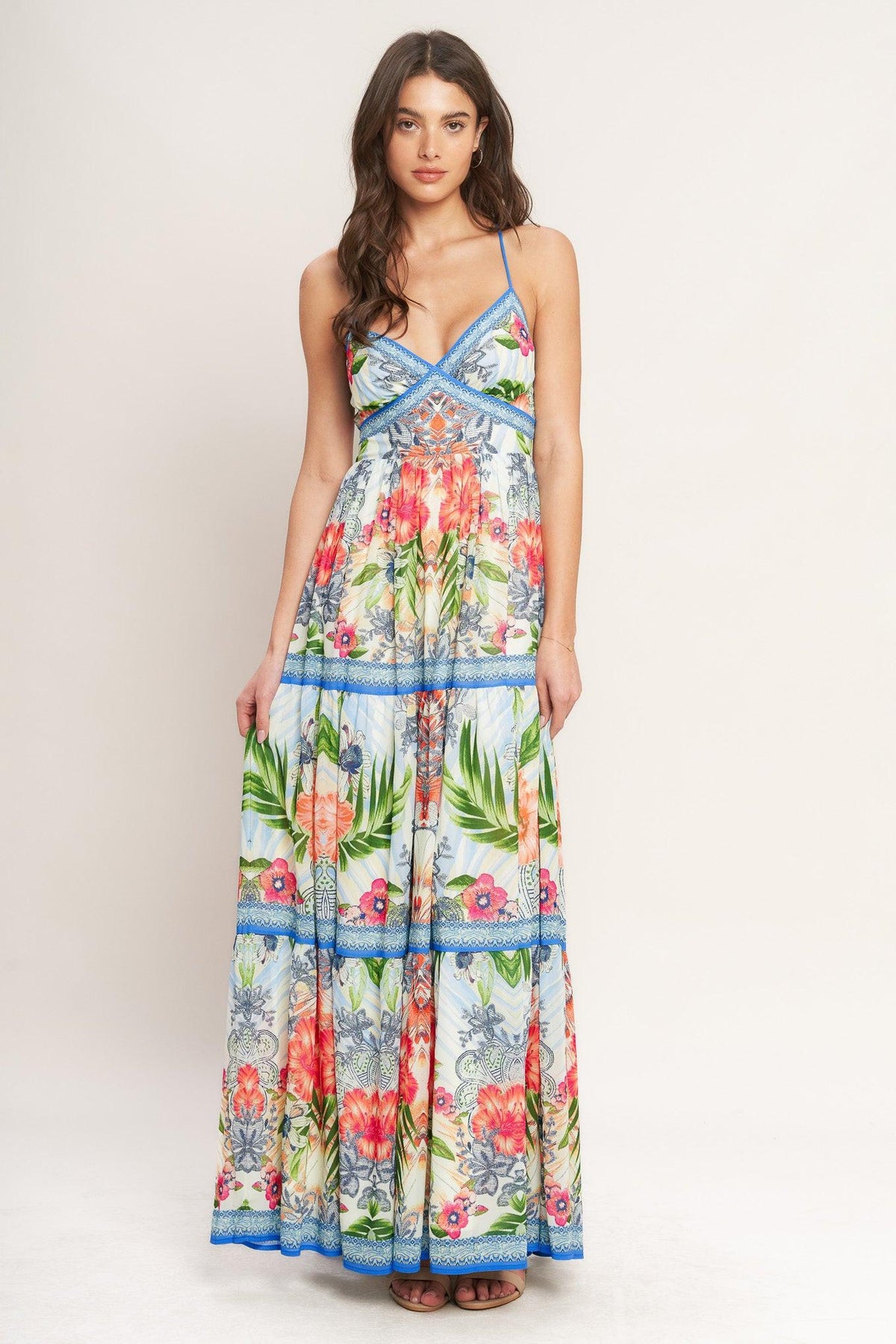 Fresh Botanical Scale Woven Maxi Dress