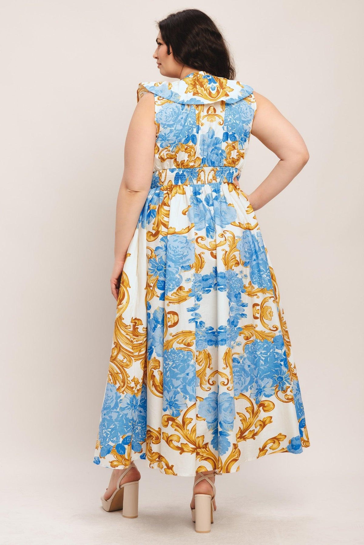 Baroque Bloom Woven Midi Dress