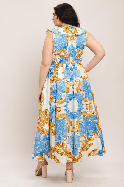Baroque Bloom Woven Midi Dress