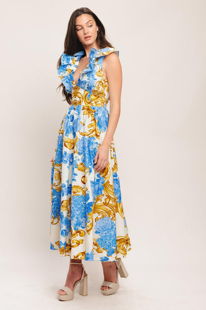 Baroque Bloom Woven Midi Dress