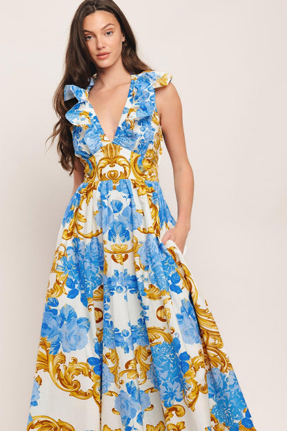 Baroque Bloom Woven Midi Dress