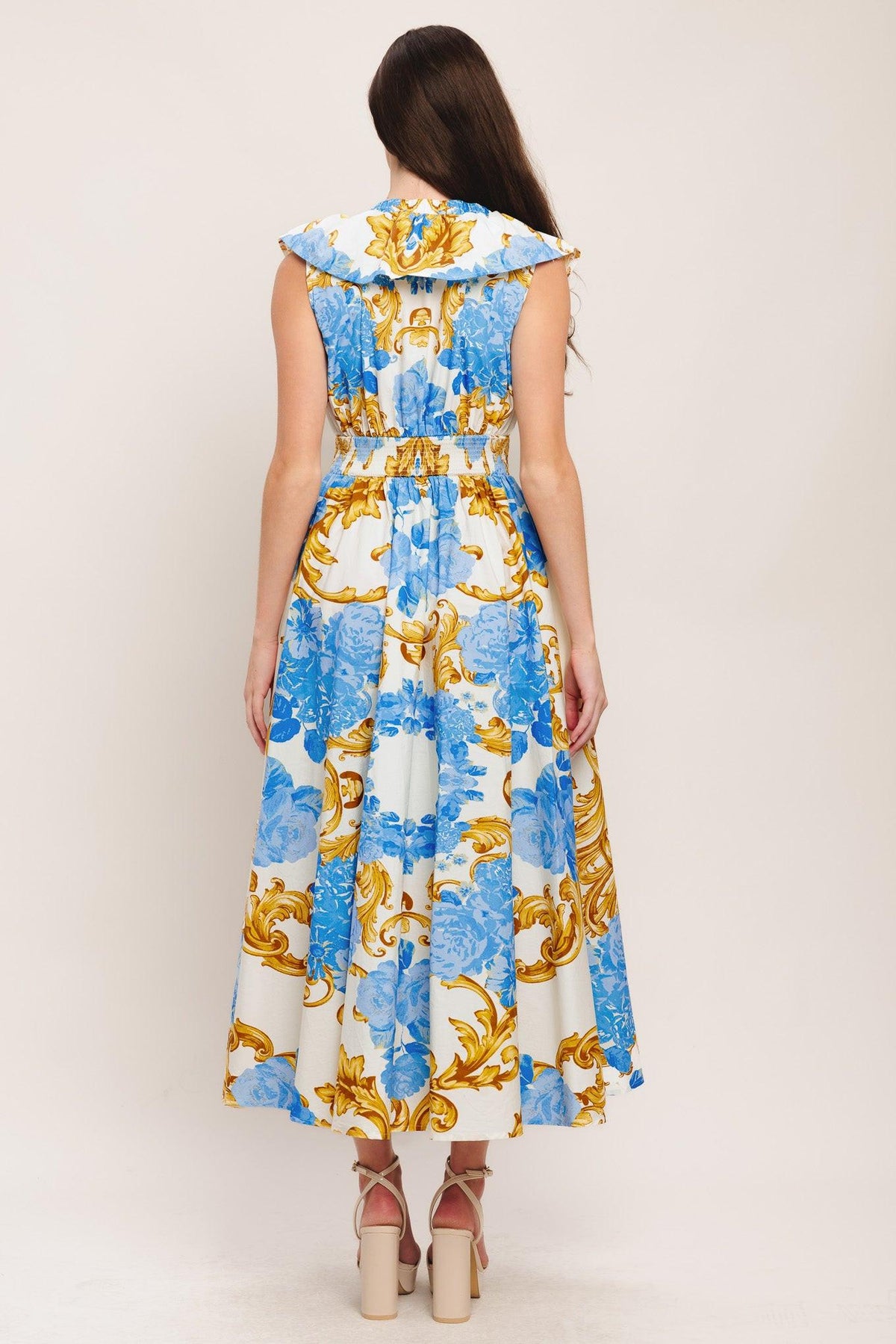 Baroque Bloom Woven Midi Dress
