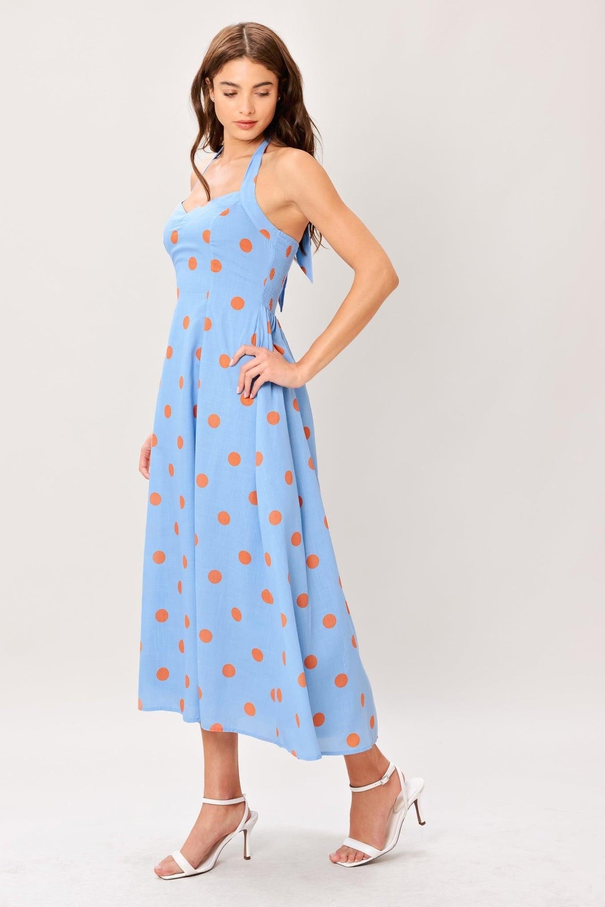 Cotton Candy Sky Dot Woven Midi Dress