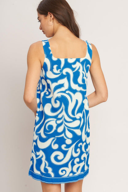 Azure Swirl Woven Mini Dress