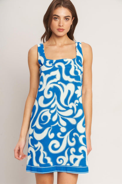 Azure Swirl Woven Mini Dress