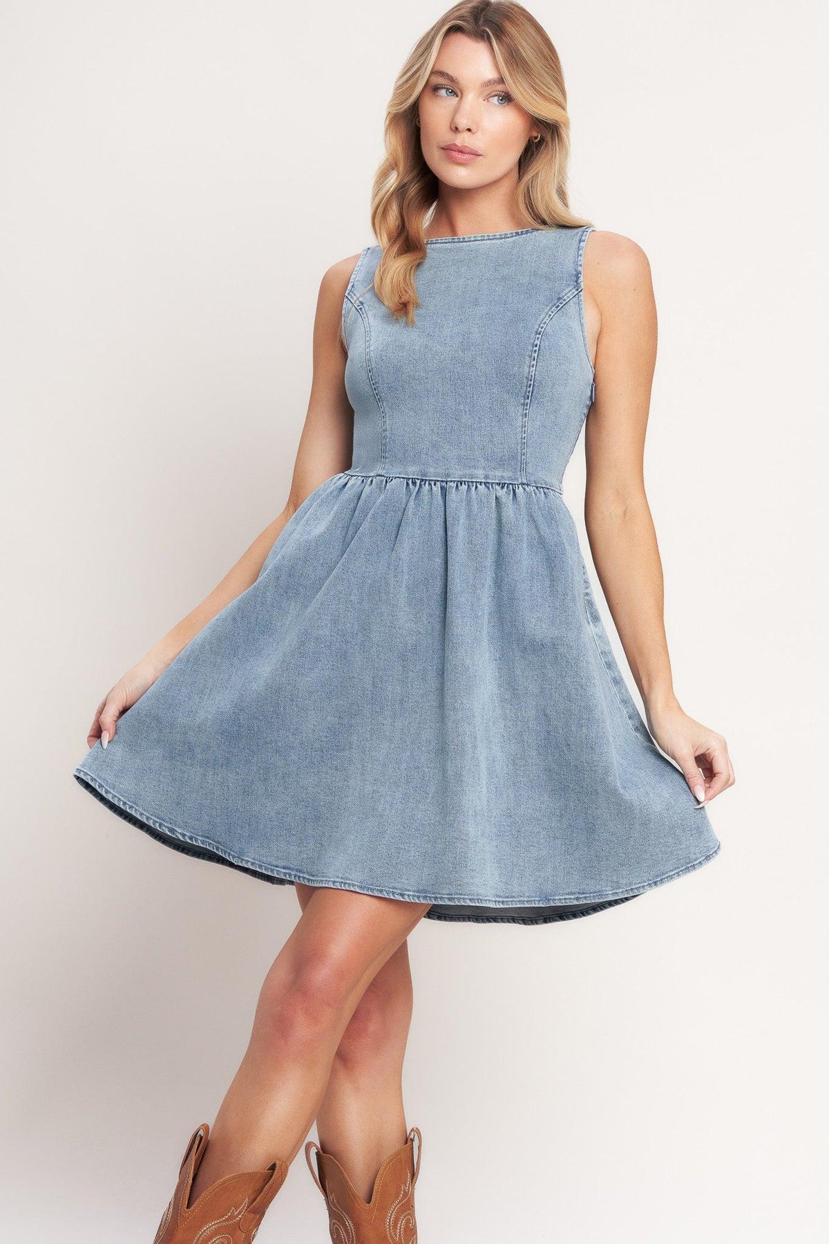 Casual Polished Denim Mini Dress