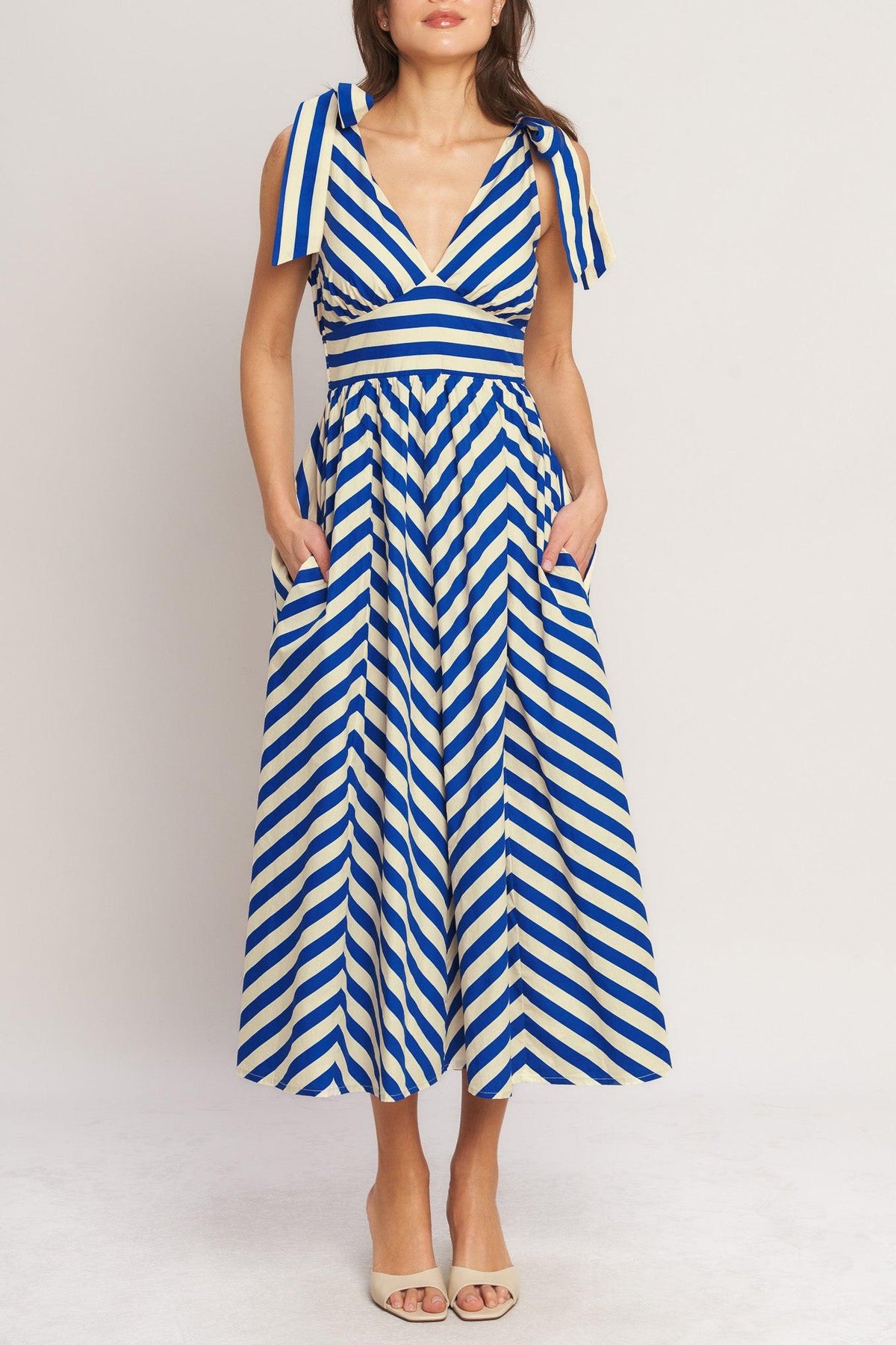 Blue Voyage Stripe Woven Midi Dress