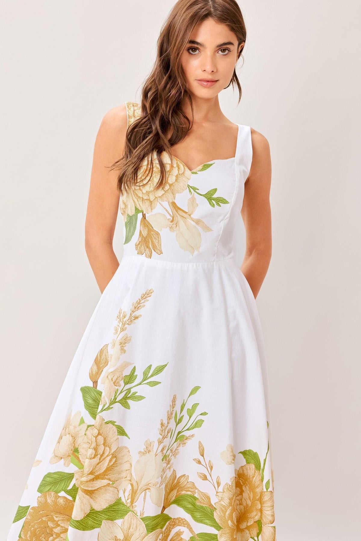 Cream Botanica Woven Midi Dress