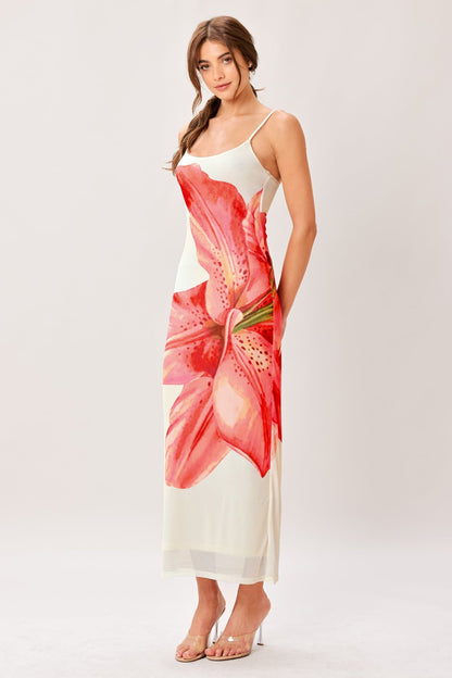 Bloom Statement Power Mesh Cami Midi Dress