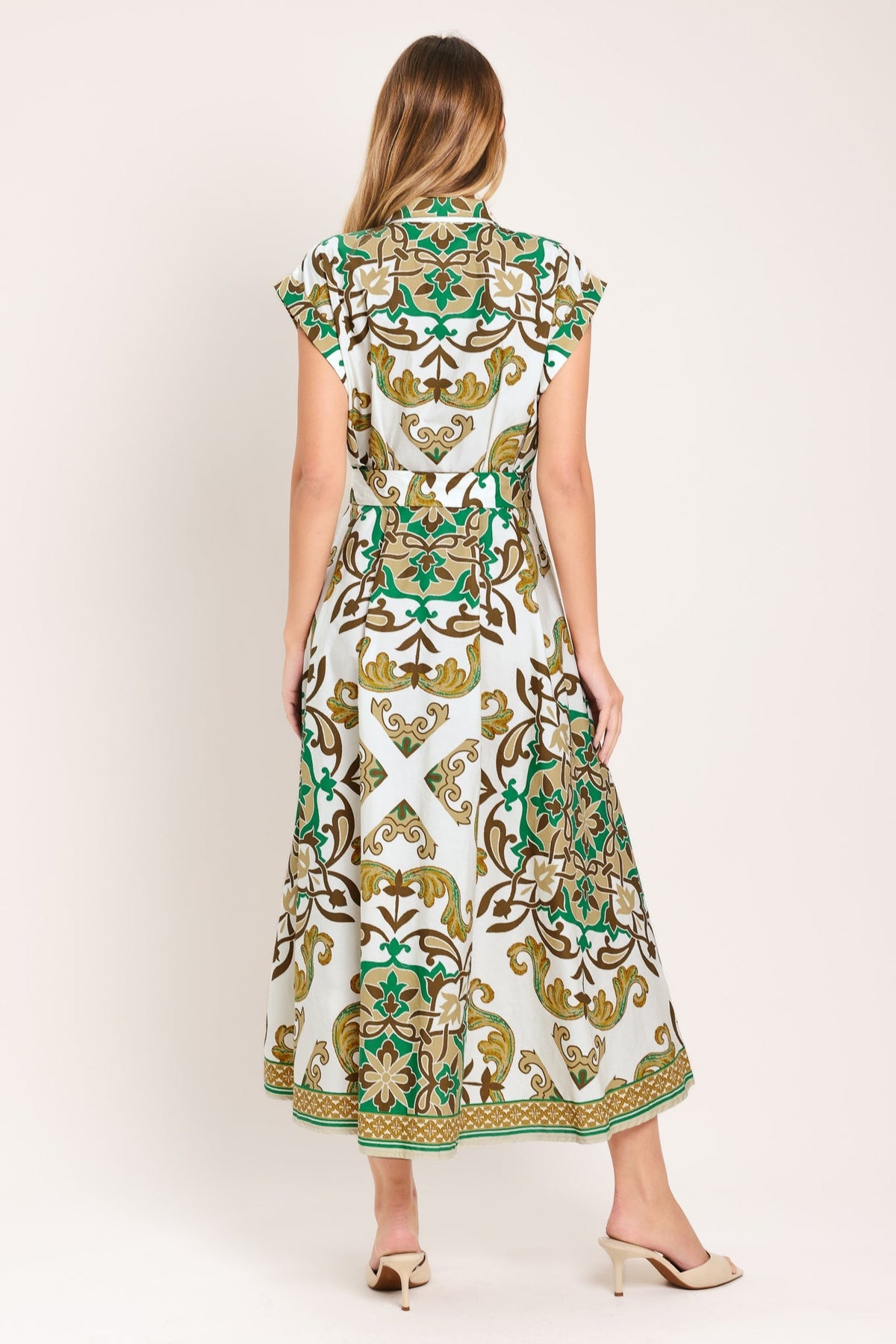 Emerald Ornate Woven Midi Shirt Dress