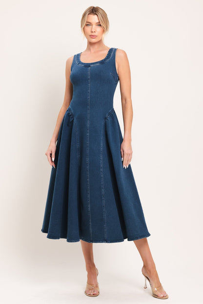 Classic Indigo Denim Midi Dress