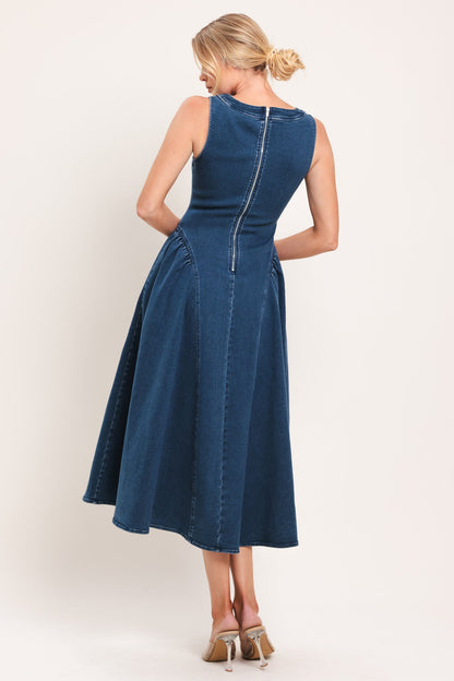 Classic Indigo Denim Midi Dress