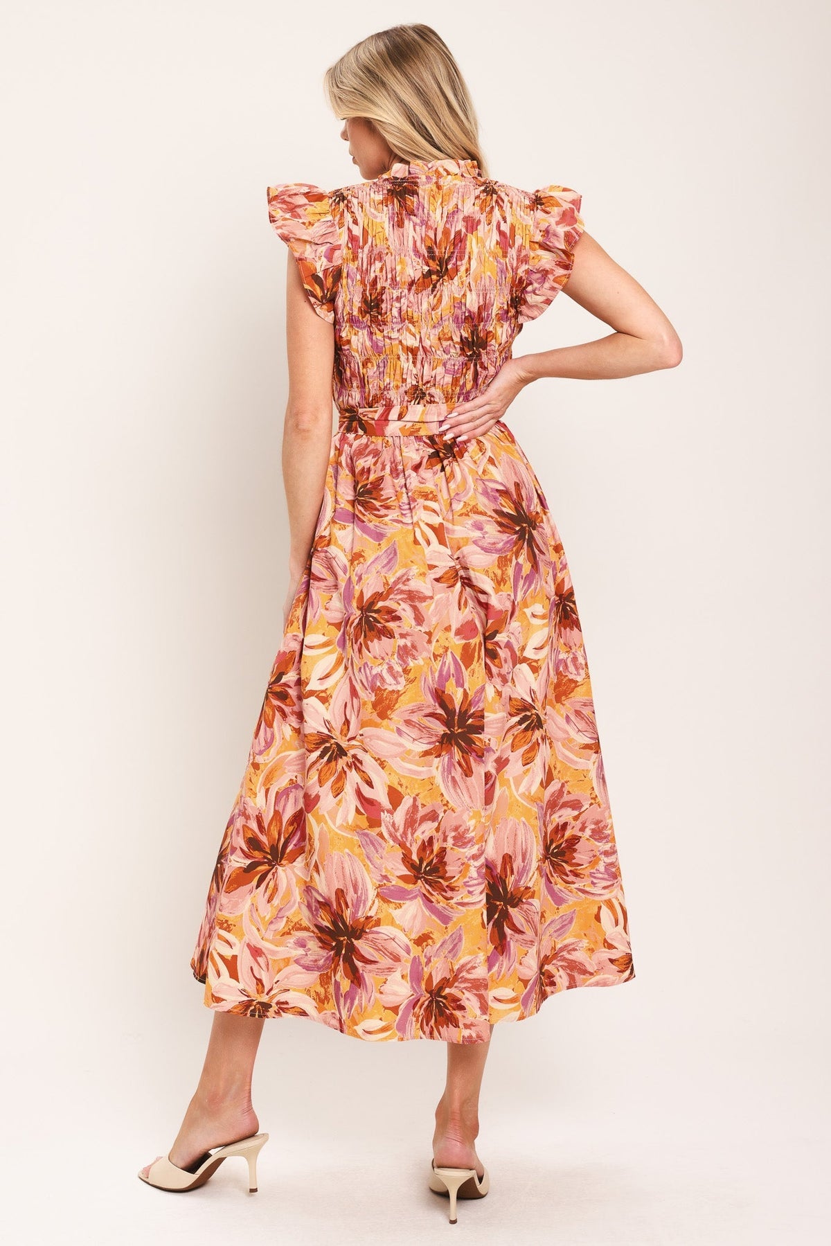 Apricot Blossom Woven Midi Dress