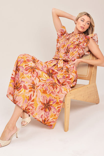Apricot Blossom Woven Midi Dress