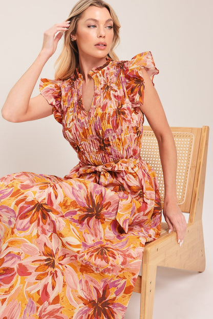 Apricot Blossom Woven Midi Dress