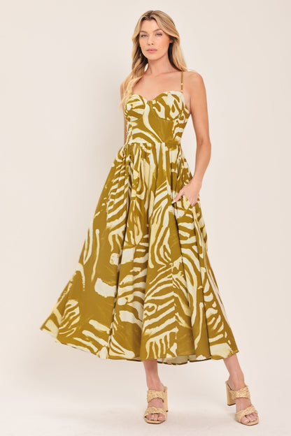 Golden Palm Escape Woven Midi Dress