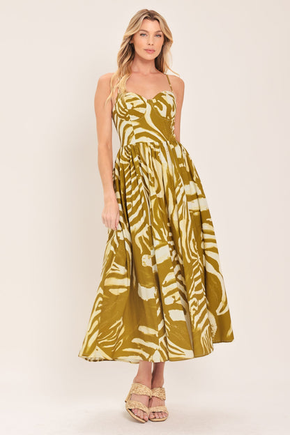 Golden Palm Escape Woven Midi Dress