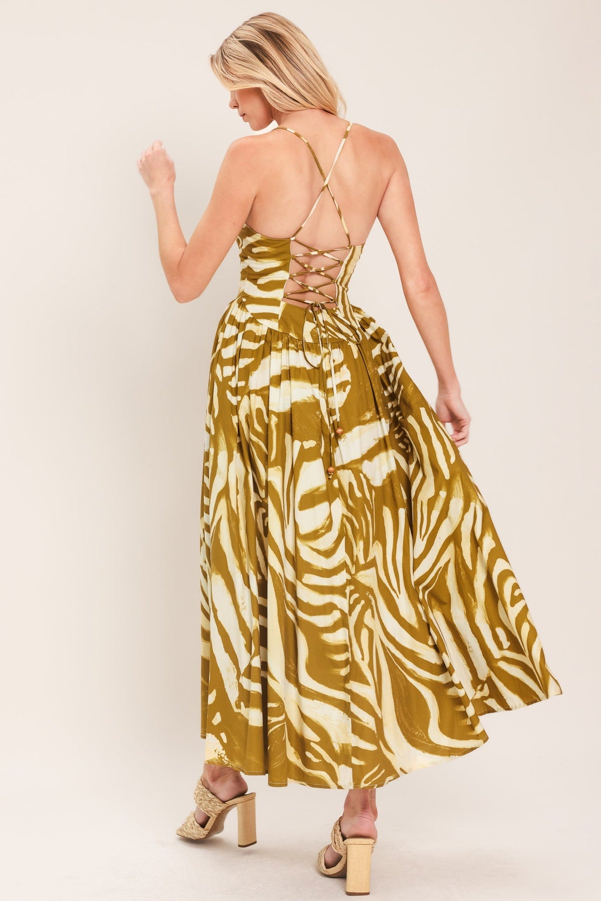 Golden Palm Escape Woven Midi Dress