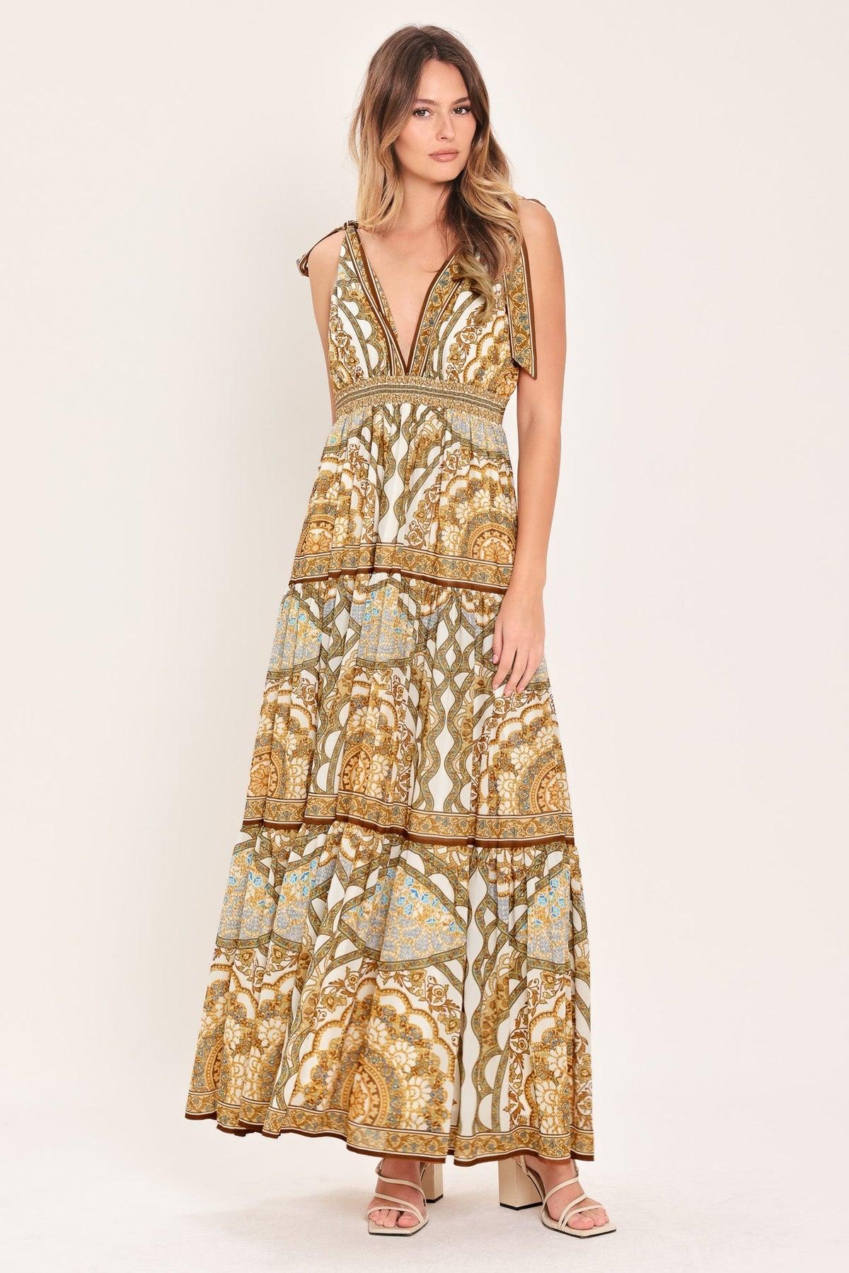 Golden Mosaic Woven Maxi Dress