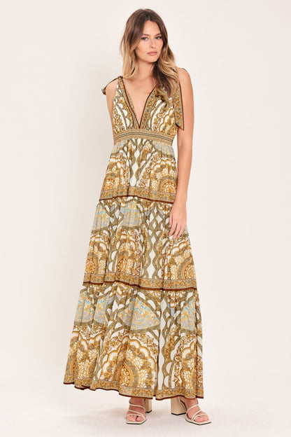 Golden Mosaic Woven Maxi Dress