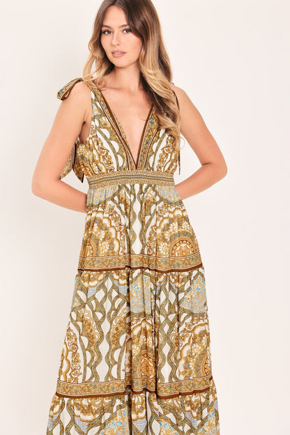 Golden Mosaic Woven Maxi Dress