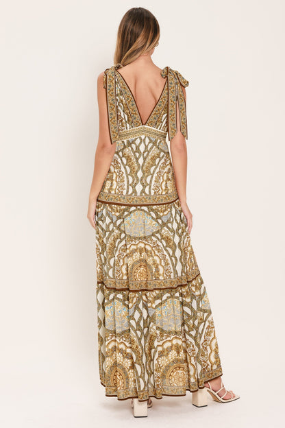 Golden Mosaic Woven Maxi Dress