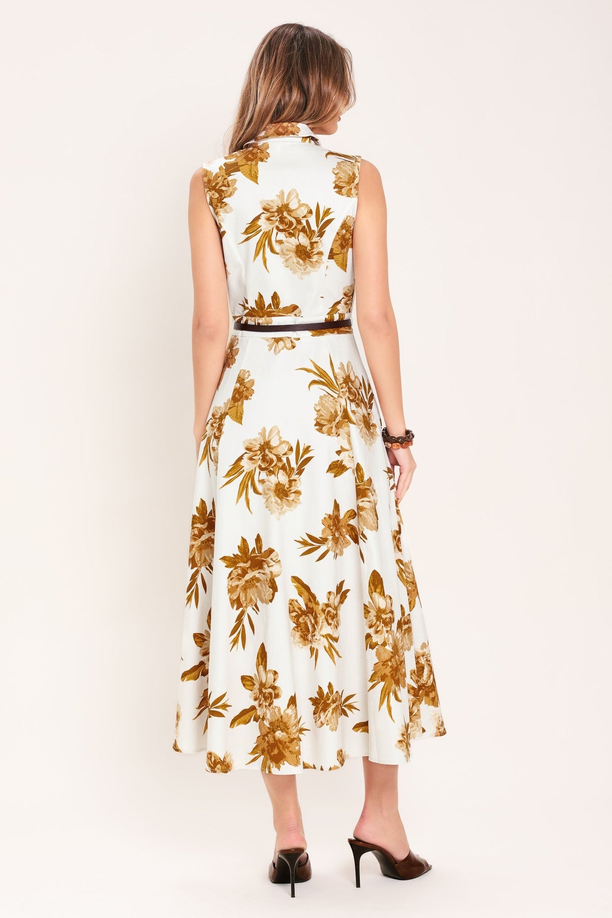 Golden Petals Woven Midi Dress